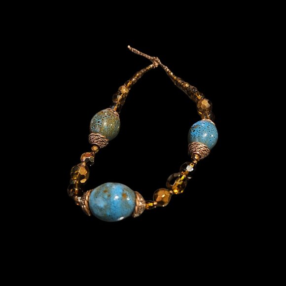 Premier Designs Earthy Artisan Beaded Necklace – Amber & Turquoise Tones - Picture 3 of 3